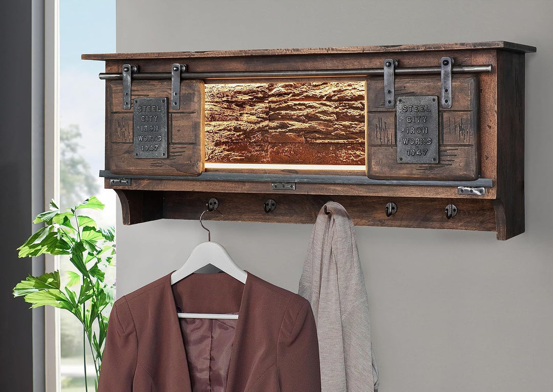 Hängeregal Mango massiv Dunkelbraun gewachst (BxHxT 115x45x30 cm) Wandregal