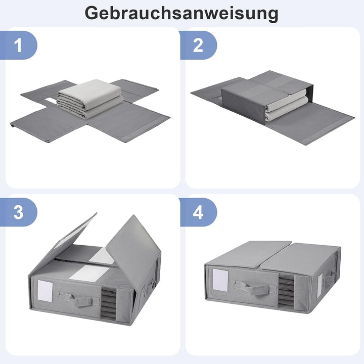 6 Stück Bettwäsche Aufbewahrung Organizer Faltbare Aufbewahrungsbox mit Fenster &amp; Etikett Unterbett