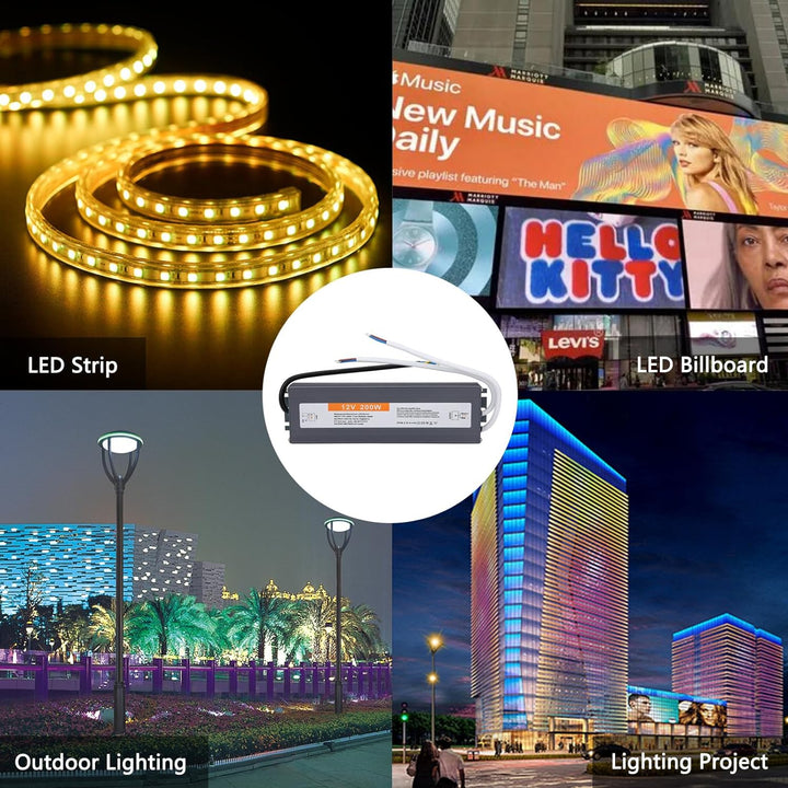 LED Trafo 12V 200W DC Netzteil Outdoor IP67 Wasserdicht Transformateur für LED Streifen, 12V 200W