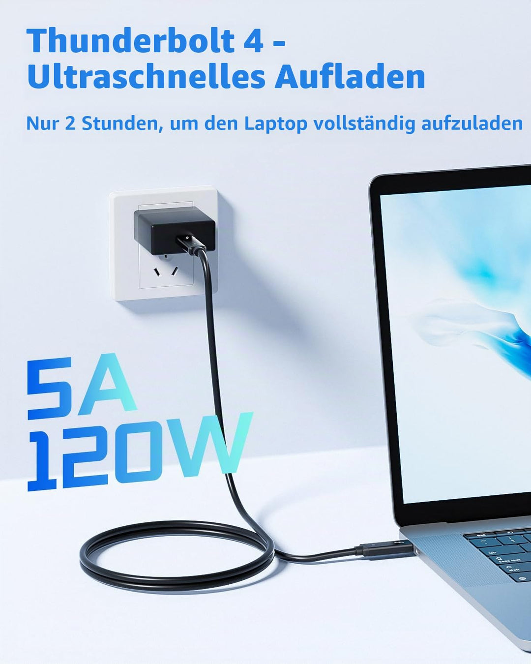 BolAAzuL Thunderbolt 4 Kabel 80cm, USB-C Kabel TB4 8K 60Hz 40Gbps PD 100W zertifiziert USB 4.0 Kabel