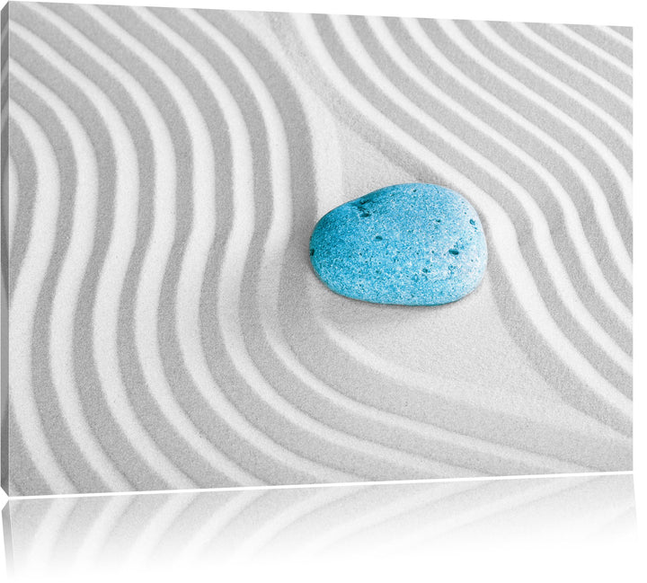 Ein Stein im Sand mit Wellenmuster schwarz/weiss Format: 100x70 auf Leinwand, XXL riesige Bilder fer