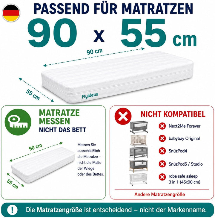 FlyIdeas Spannbettlaken für Beistellbett 90x55 cm, 2 STK - 2 Spannbettlaken für alle Babybettchen Ma