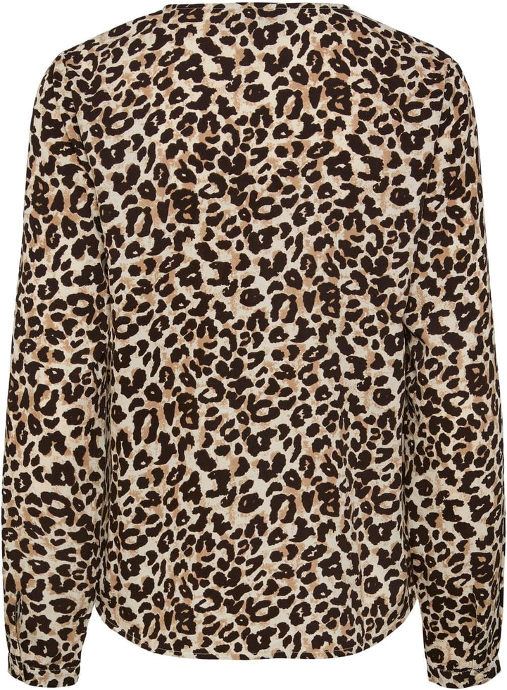 PIECES Damen Pcnessa Ls V-Neck Shirt Noos Bluse S Silver Mink/Aop:leo Aop, S Silver Mink/Aop:leo Aop