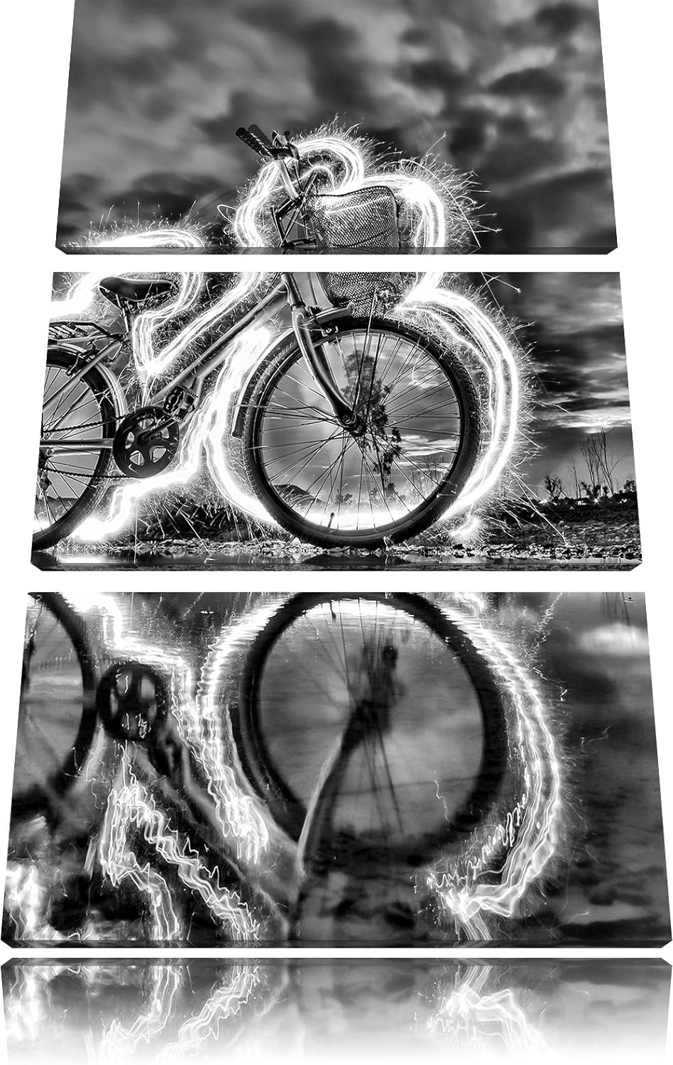 Pixxprint Burning Bike brennendes Fahrrad 3Teiler 120x80 cm Leinwandbild Wandbild Kunstdruck