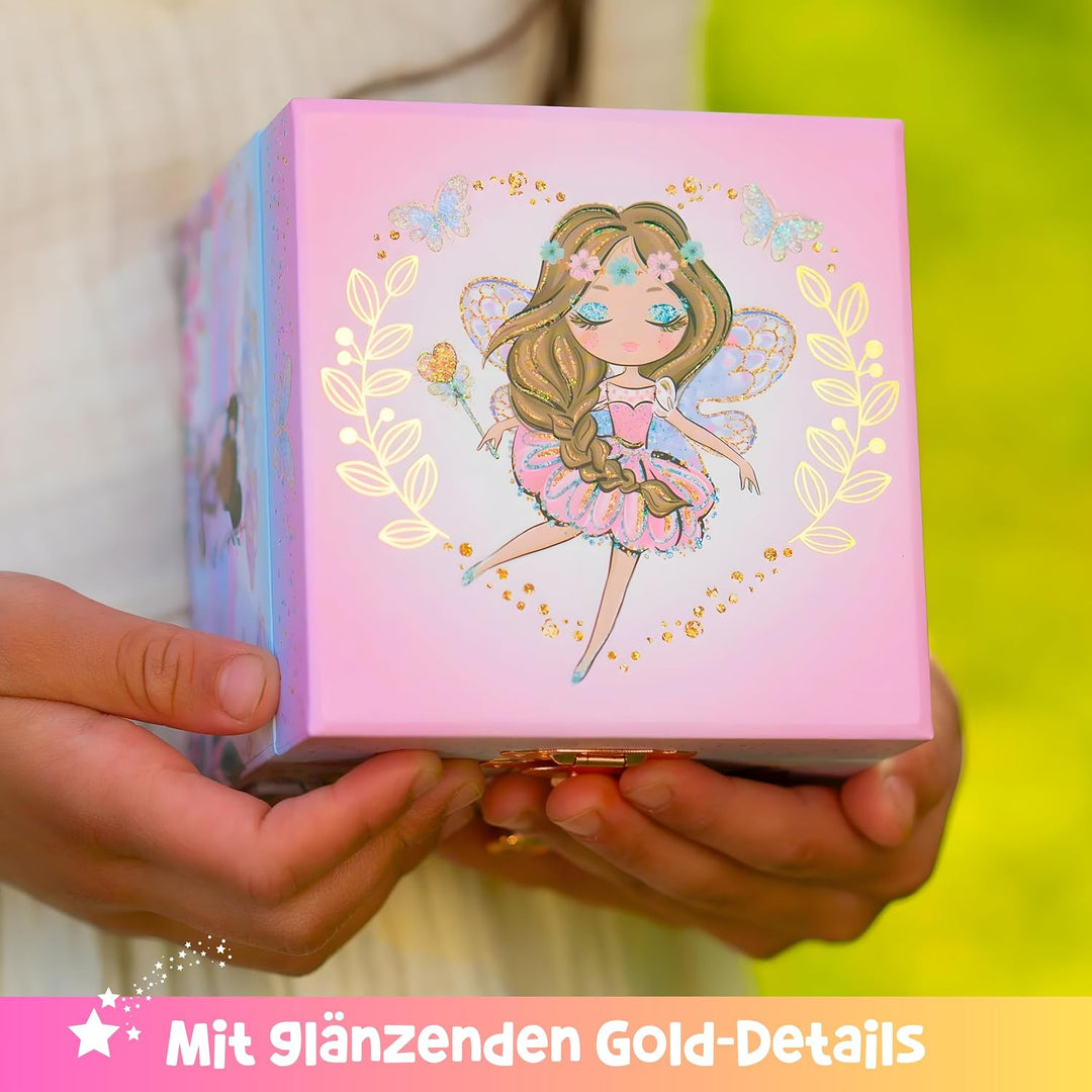 Musikalische Feen-Schmuckkiste für Mädchen – Kinderspieluhr, drehende Prinzessin und Spiegel, Prinze