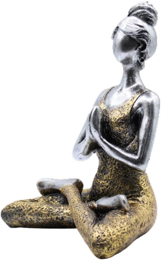 Yoga Lady, Mädchen Frau, Figur 24 cm hoch Handgefertigt Polystone Silber &amp; Gold