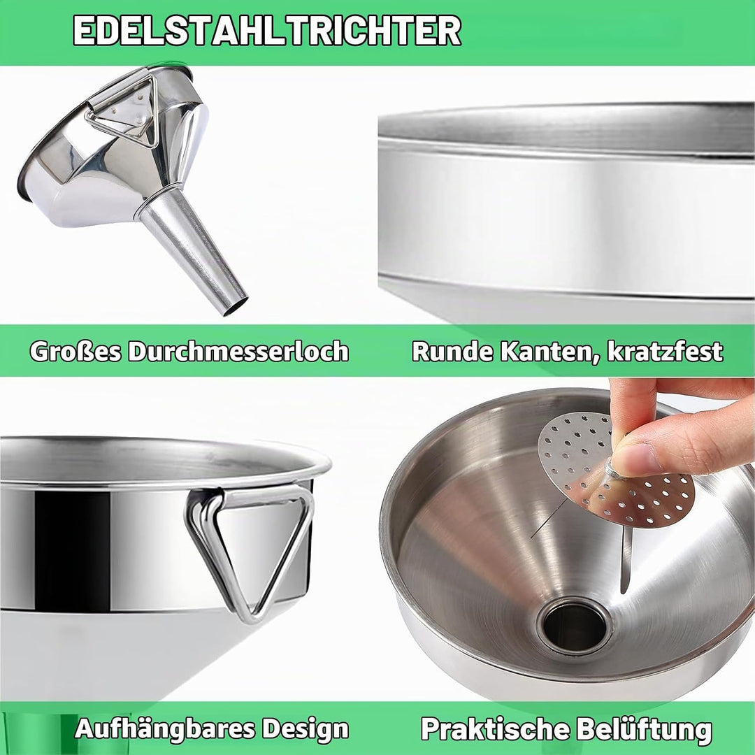 Gucass 7 Stk Edelstahl Trichter Set, Grosse Trichter Küche mit Griff, Marmeladentrichter mit Siebfil