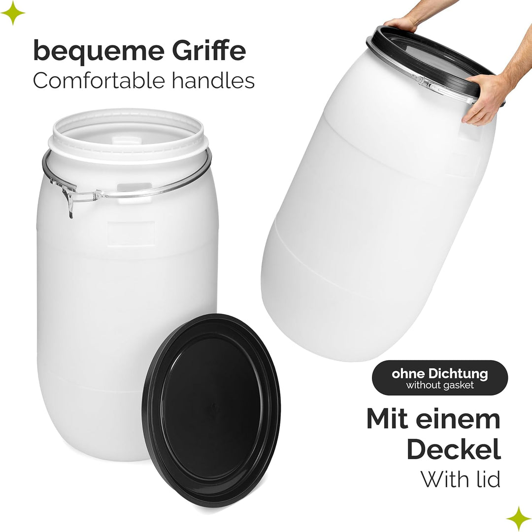 Garronda Set 2X 220 Liter Regentonne mit Deckel Weithalsfass aus HDPE Regenfass für Garten Fass 220l