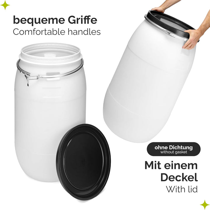 Garronda Set 2X 220 Liter Regentonne mit Deckel Weithalsfass aus HDPE Regenfass für Garten Fass 220l