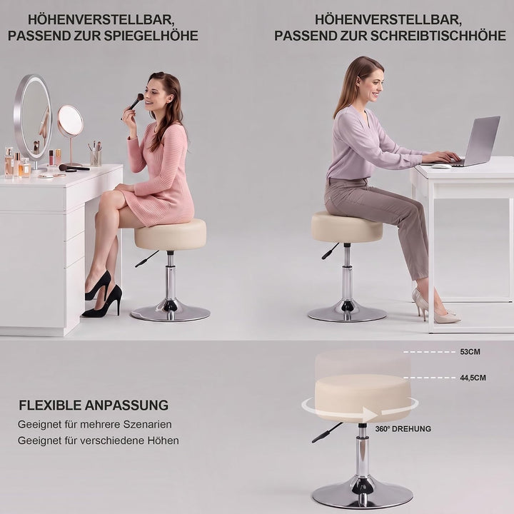 Duhome Drehhocker Sitzhocker Schminkhocker Hocker Rund mit Polsterung Höhenverstellbar Drehbar aus K