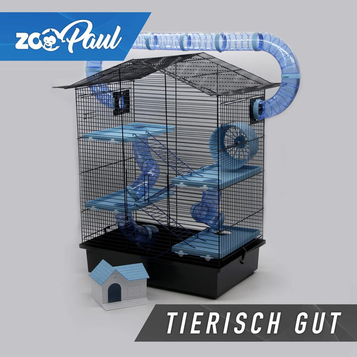 ZooPaul XXL Nagerkäfig Hamsterkäfig schwarz beige Maus Käfig Tunnelsystem Zubehör (blau), blau