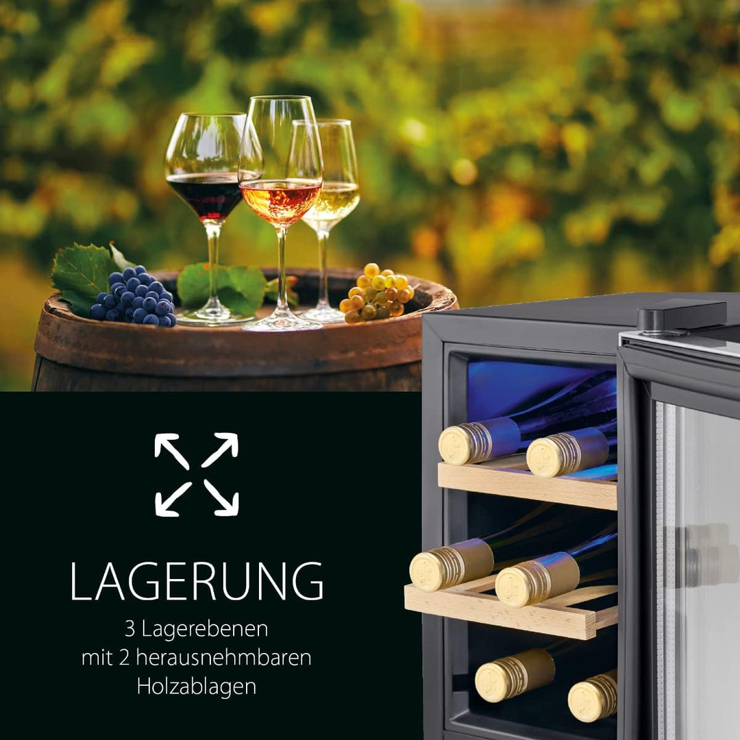 ProfiCook® Weinkühlschrank für 6 Flaschen, Getränkekühlschrank mit UV-beständiger Glastür, Weinkühle