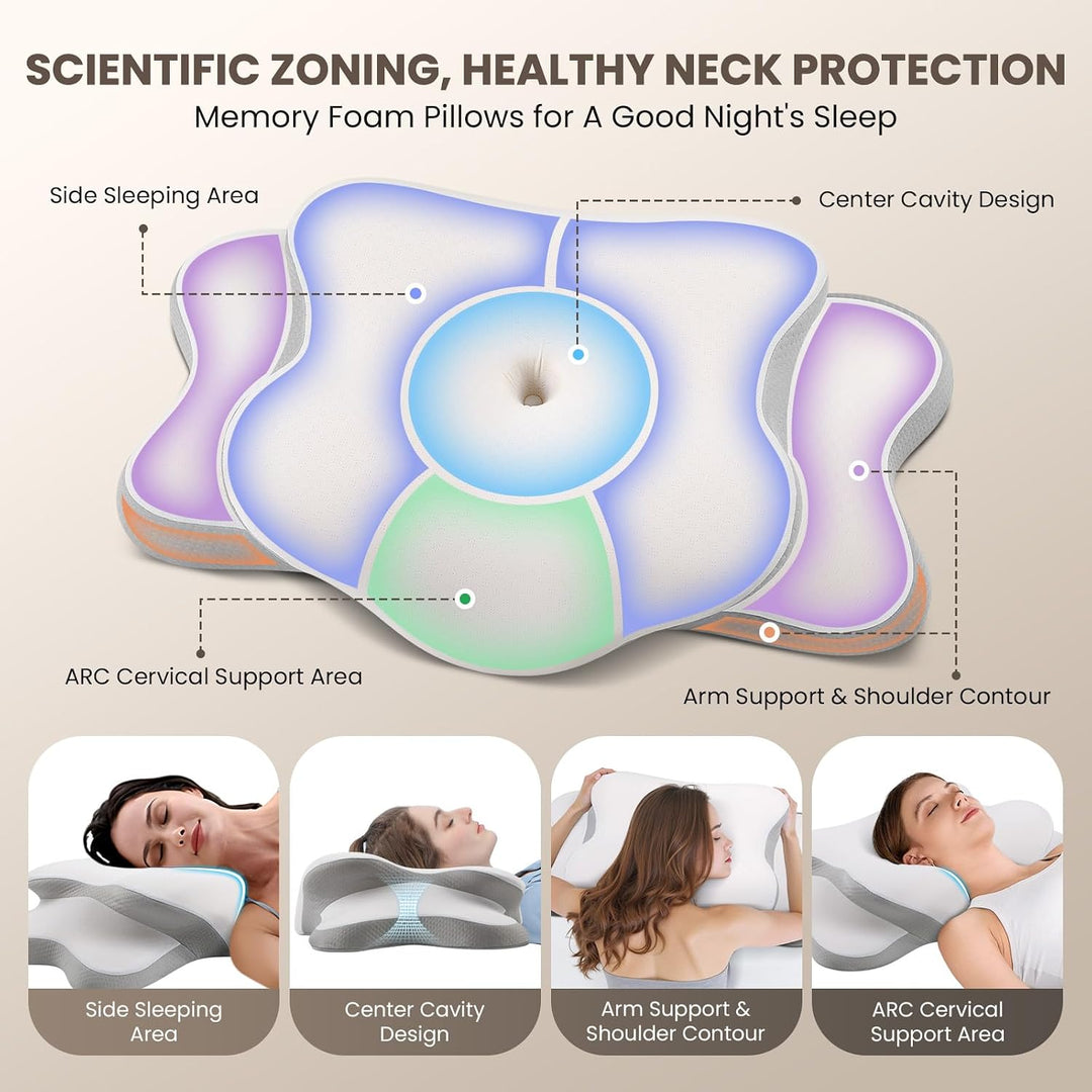 A-Pce Orthopädisches Nackenstützkissen aus Memory Foam, Weiss | Ergonomisches Kopfkissen für Seitens