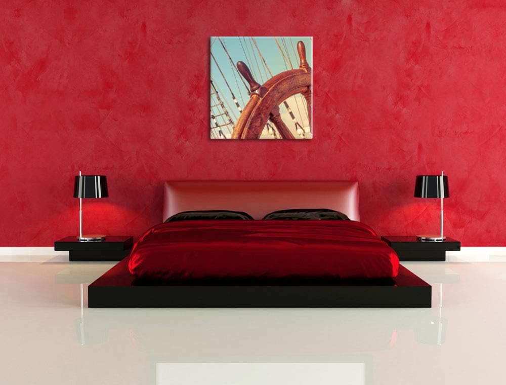 Pixxprint Steuerrad auf dem Schiff 70x70cm Leinwandbild Wandbild Kunstdruck, 70x70