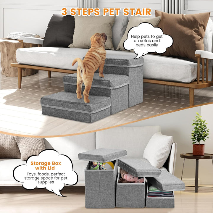 Hundetreppe, Sunowl 3 Stufige Faltbare Haustiertreppe, Extra Breite Hundetreppe Sofa Bett mit Staura