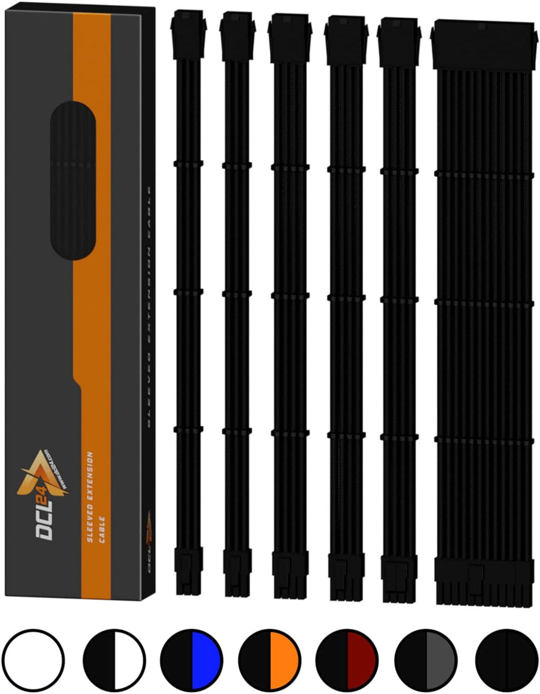 dcl24.de 30CM Sleeved Cable PC Extension Kit Schwarz für Netzteil, GPU/CPU, PSU Cable Extensions mit
