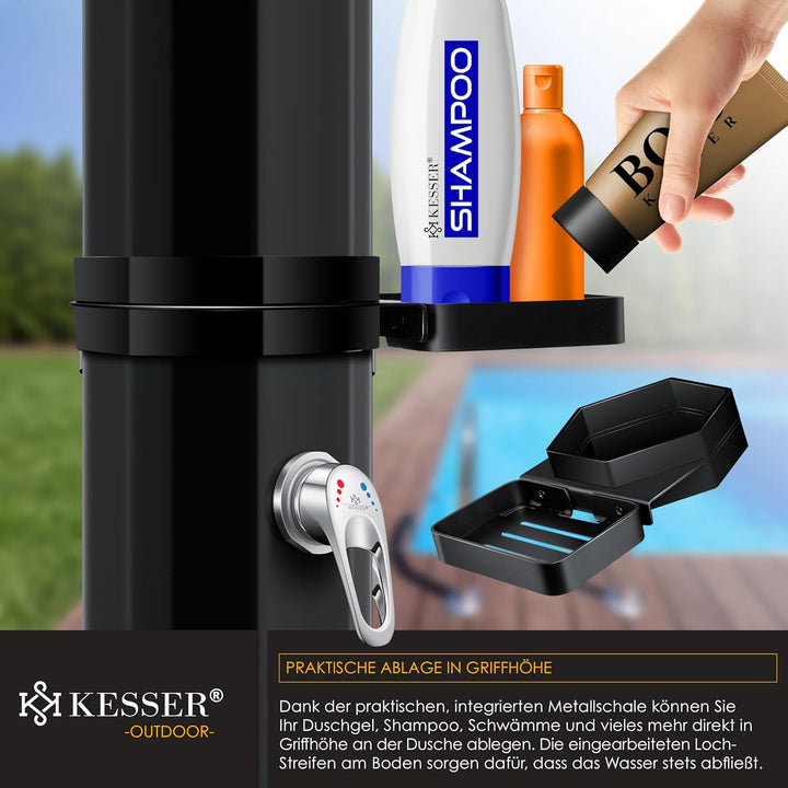 KESSER® Solardusche 40 Liter Solar Gartendusche | warmes Wasser | max. 60°C | Inkl. Schutzhaube | oh