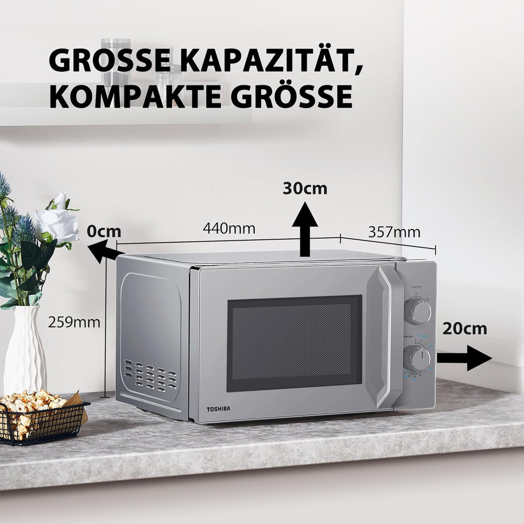 Toshiba Solo-Mikrowelle 20L MW2-MM20PF(SL), Freistehende Mikrowelle, 800W, 5 Leistungsstufen mit pra