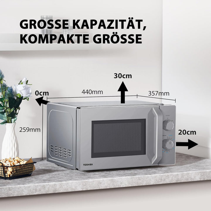 Toshiba Solo-Mikrowelle 20L MW2-MM20PF(SL), Freistehende Mikrowelle, 800W, 5 Leistungsstufen mit pra
