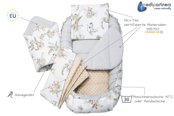 Medi Partners 5 teilig Babynestchen Set Babynest 100x60x15 herausnehmbarer Einsatz Bett Kuschelnest