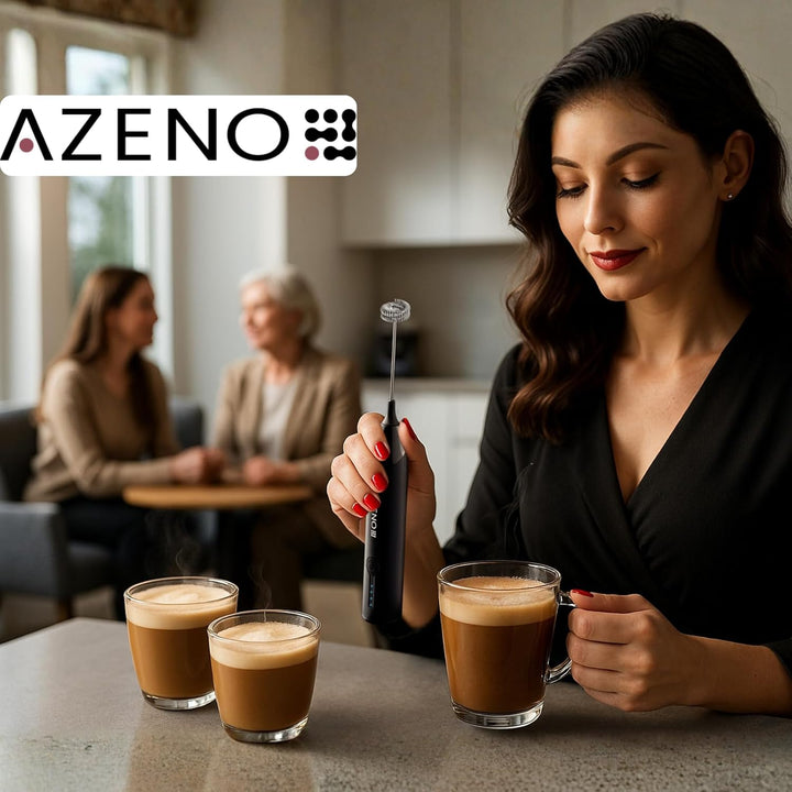 AZENO Elektrischer Milchaufschaeumer 3in1, akkubetrieben, USB-C, 3 Geschwindigkeitsstufen, 8 W, 600
