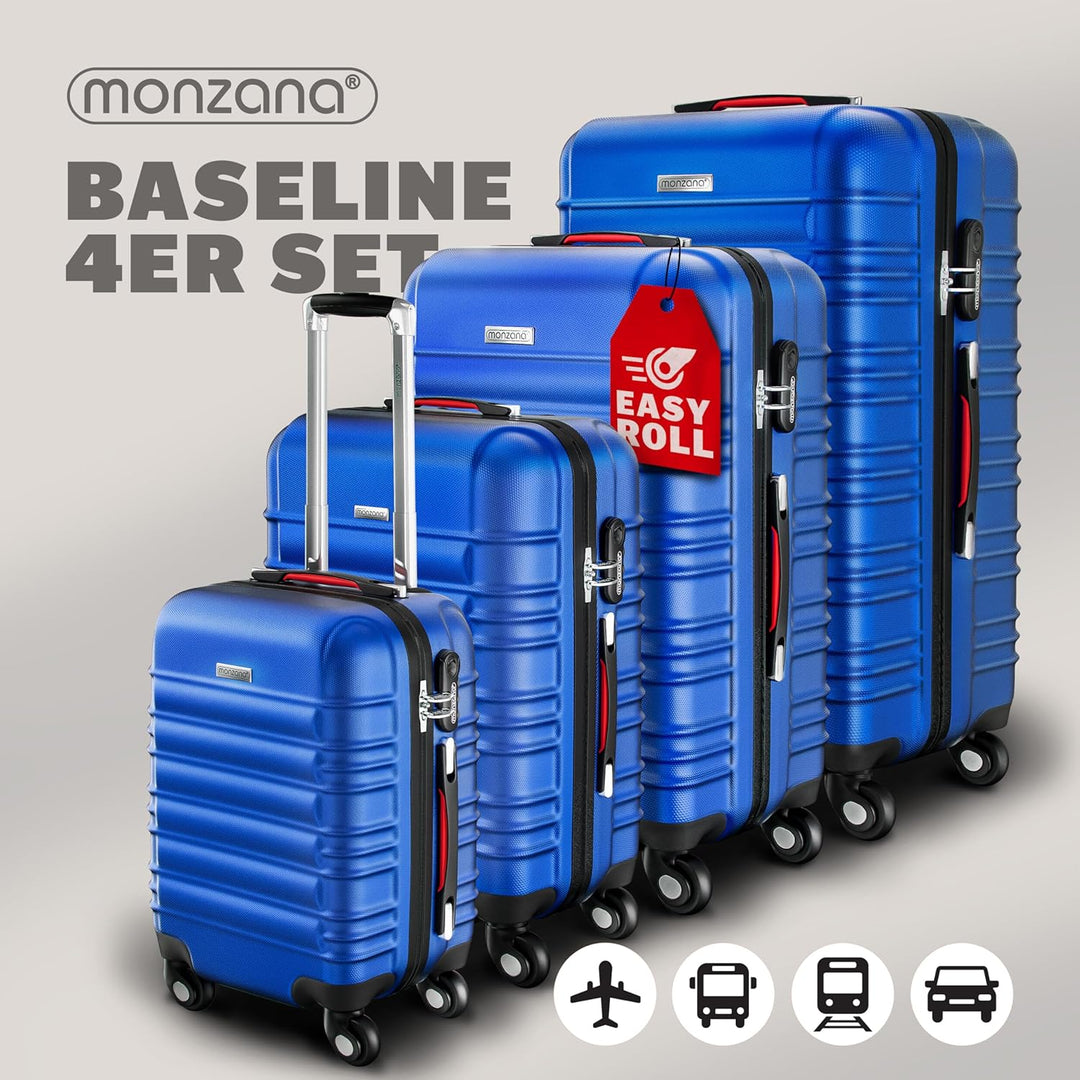 Monzana® Kofferset Baseline Hartschalen Koffer S-M-L-XL Gel-Griffe 4 Rollen ABS Hardcase Schloss Füs