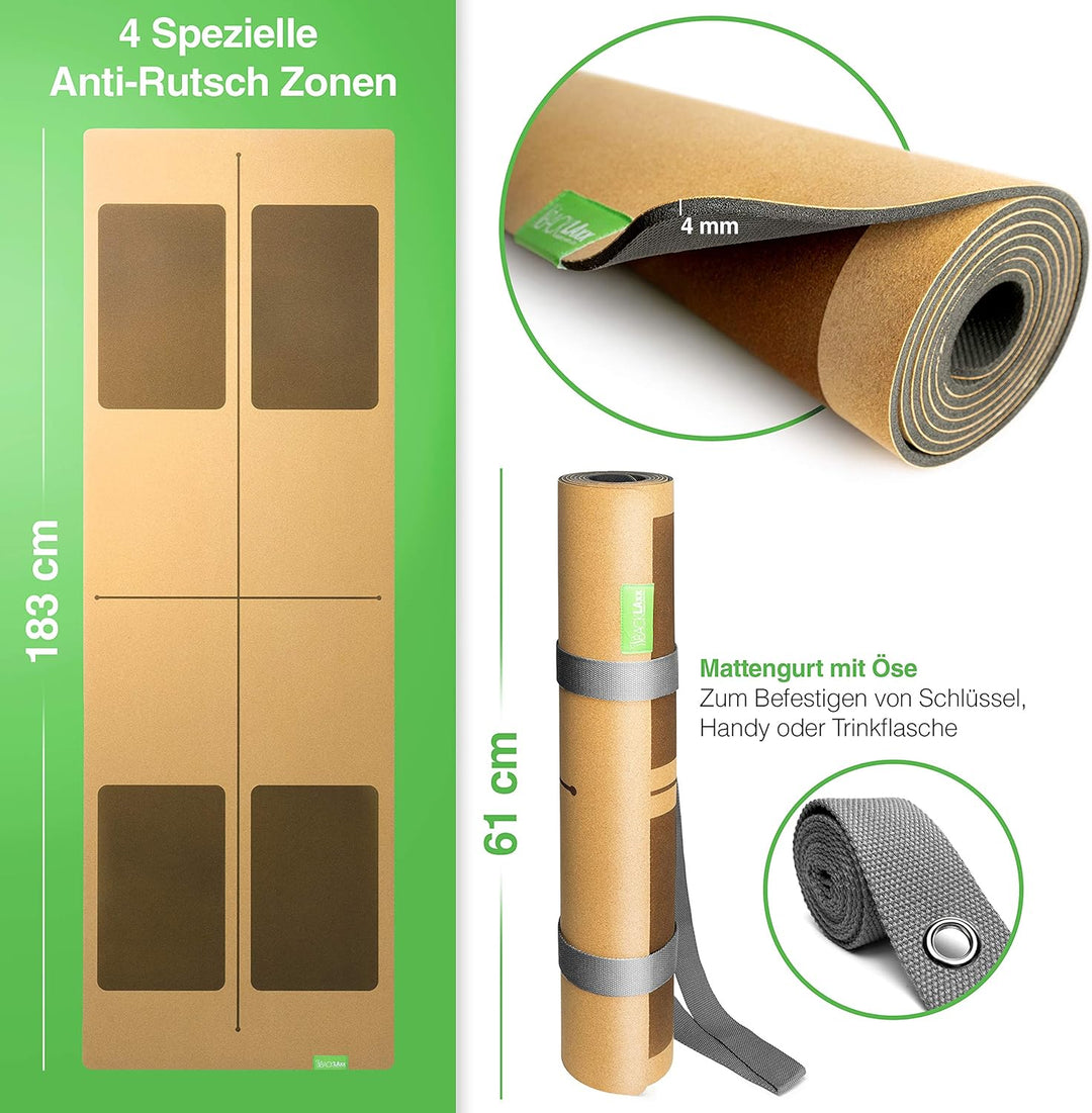 BACKLAXX® Yogamatte Kork mit Naturkautschuk | FAZ Testsieger 2026 | Yoga Matte Kork nachhaltig | Sch