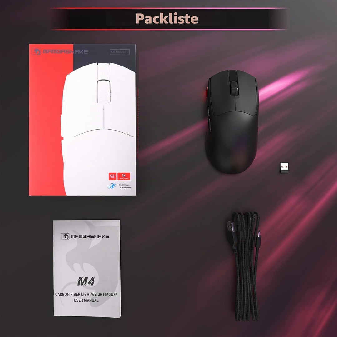 MAMBASNAKE M4 Ultra-Leichte Kabellose Gaming-Maus, 53g, PAW3311 Sensor, 24000 DPI, Tri-Mode Bluetoot