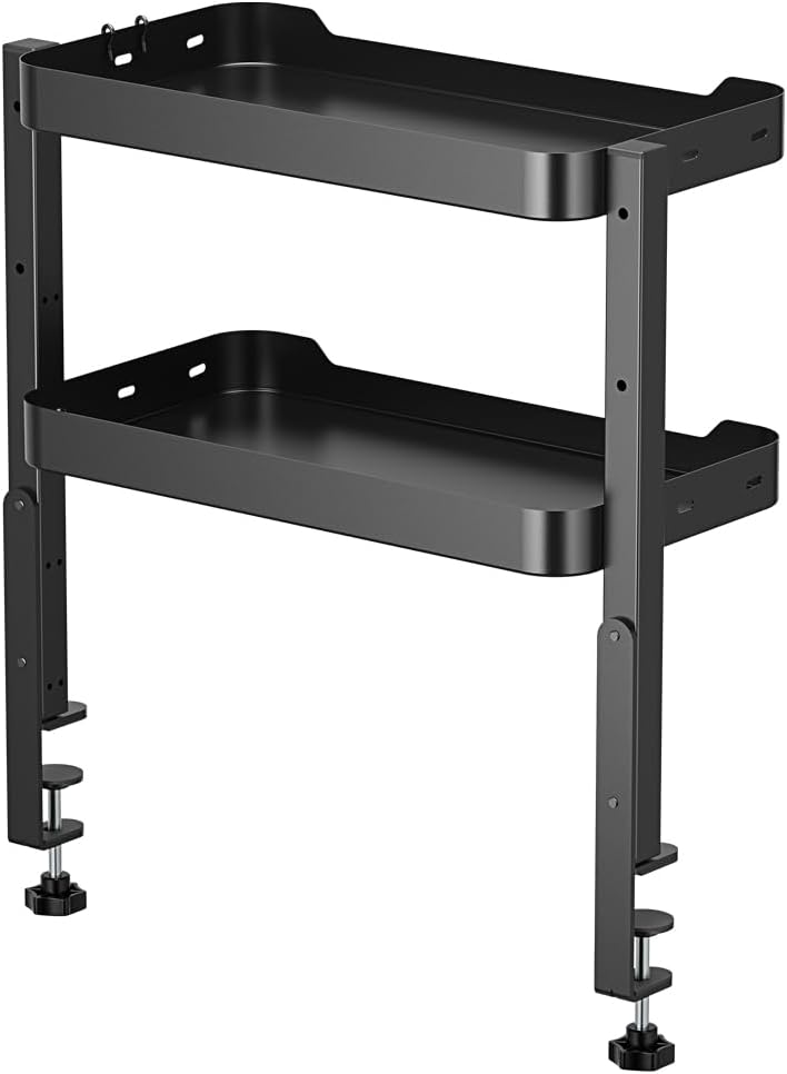 Spacetronik Schreibtischregal Höhenverstellbar mit Klemme, 2-stöckiger Schreibtisch-Organizer aus St