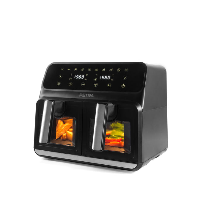 Petra PT5196GWVDE 7,6-l-Doppel-Heissluftfritteuse - Fritteuse ohne Öl, Ölfreier Kocher, Doppelschubl