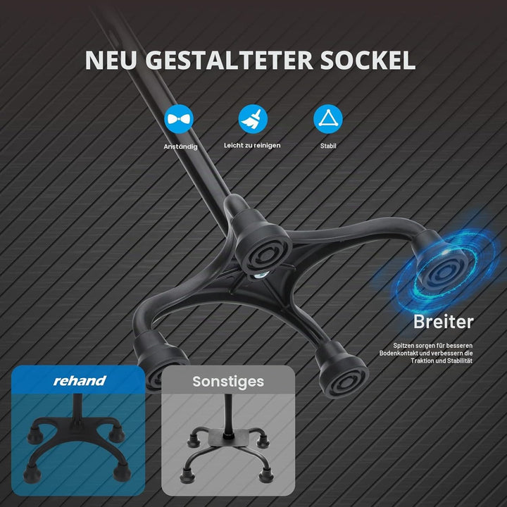 Rehand Vierfuss Spazierstock Gehstock, Gehstock mit Ergonomischem Griff und Anmutiger 4-Zinken-Basis