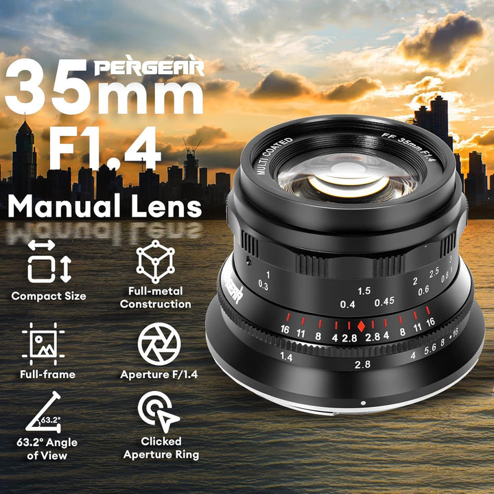 PERGEAR 35mm F1.4 Vollformat-Objektiv mit manuellem Fokus, kompatibel mit spiegellosen Vollformat-L-