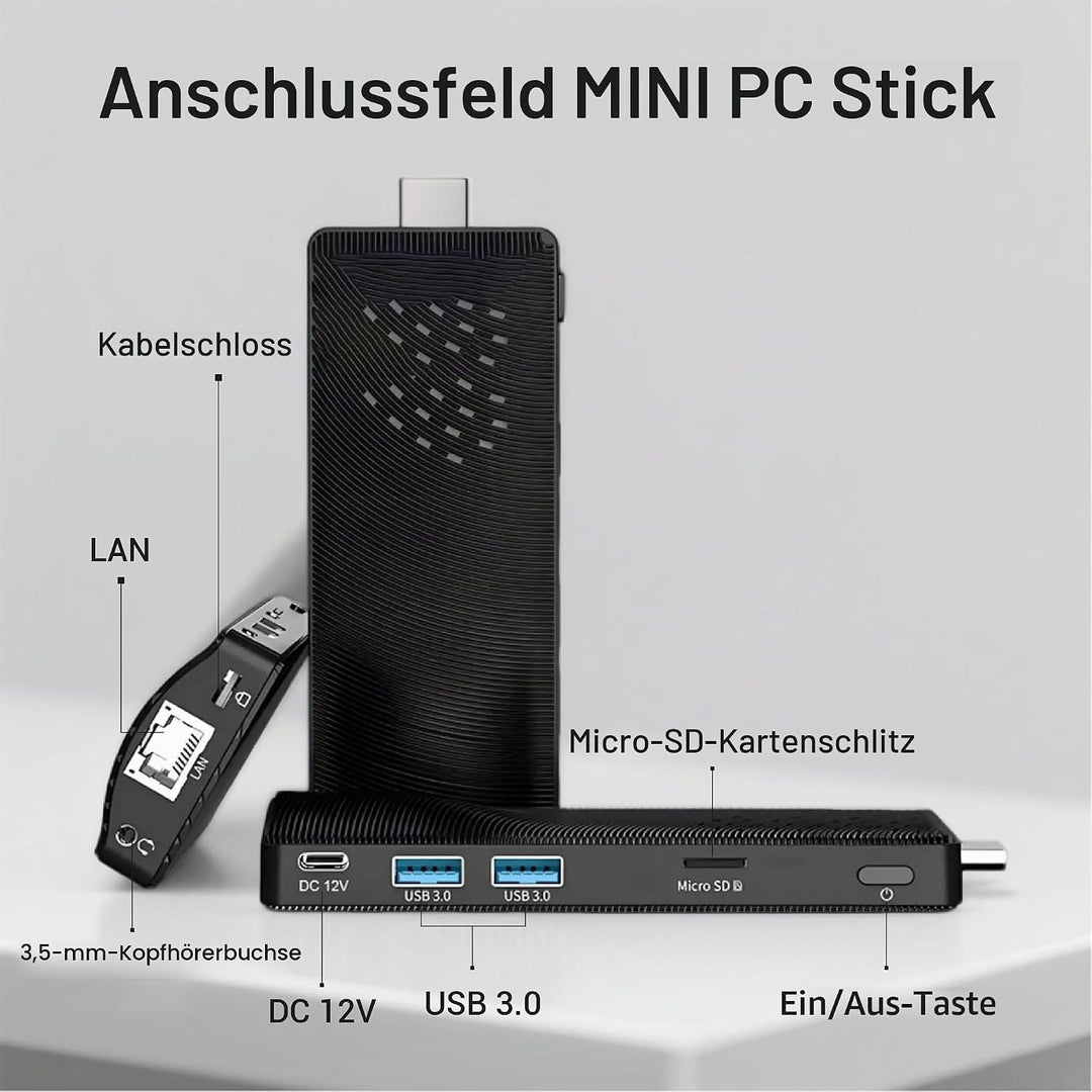 Fanless Mini PC Stick, Intel Celeron J3455 Quad-Core 1.5-2.3GHz, 4GB RAM 64GB eMMC, Dual Gigabit Eth