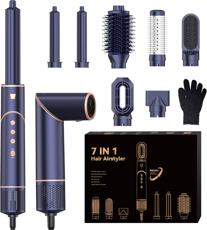 Air Styler 7 in 1 Hairstyler Föhn Ionen Foldable 110,000RPM mit Warmluftbürste, Stylingbürsten, Lock