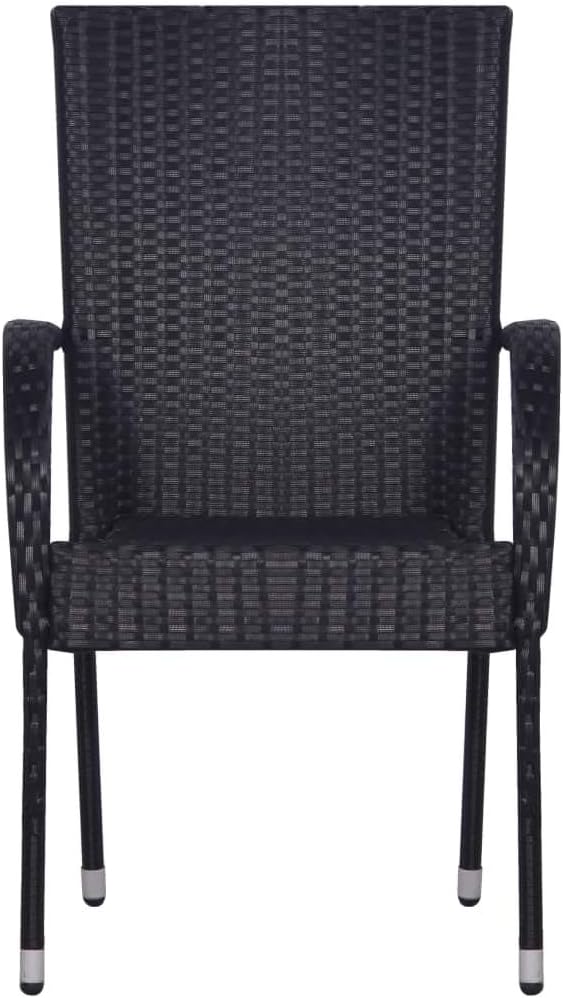 Tidyard Gartenstuhl Bistrostuhl Stapelstuhl Poly Rattan Balkonstuhl, Schwarz, 2 STK. 2 Stk. Schwarz,