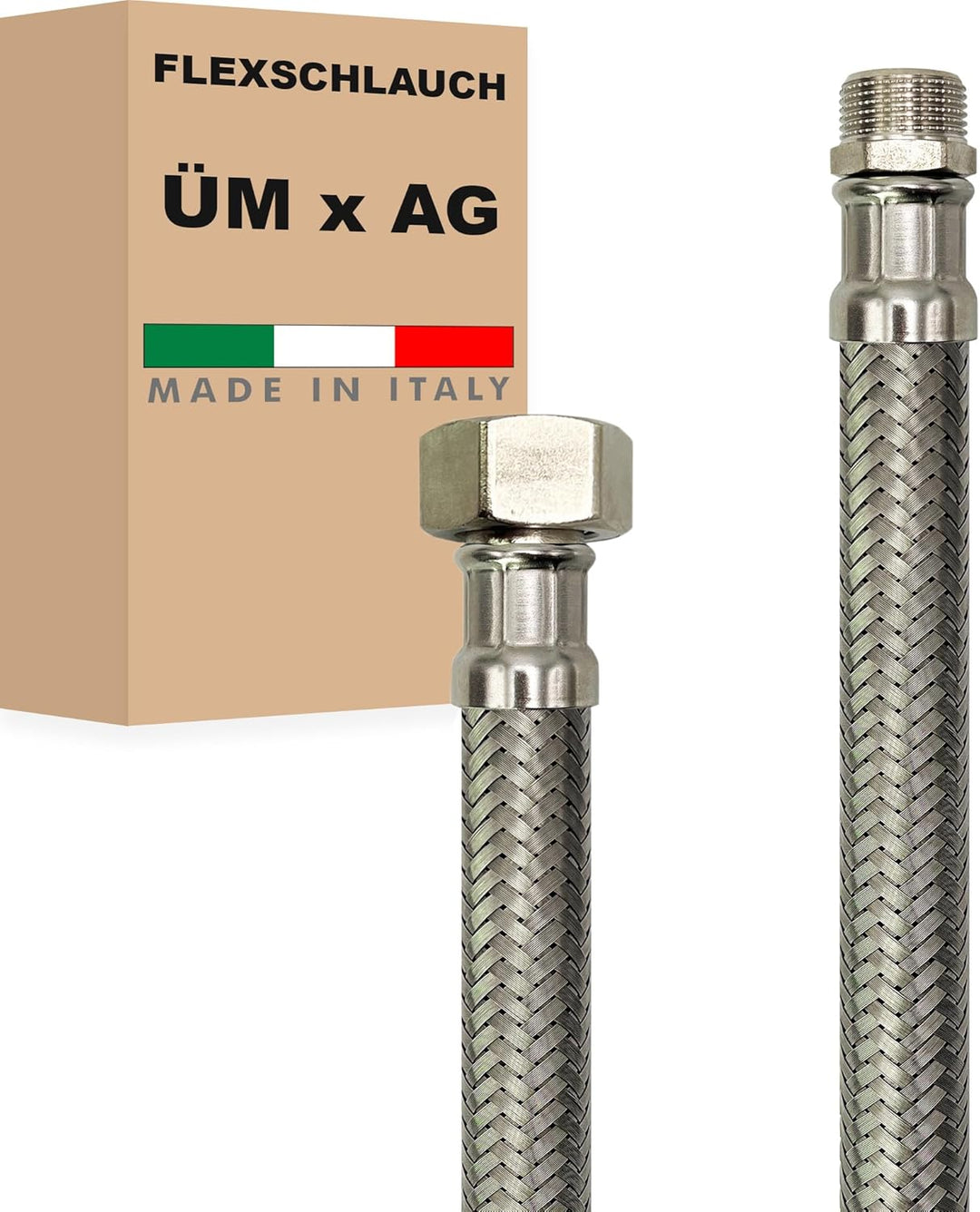 Flexschlauch DN13-1/2" Edelstahl Panzerschlauch Sanitär Hauswasserwerk - Made in Italy (1/2" ÜM x 1/