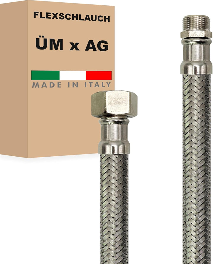 Flexschlauch DN19-3/4" Edelstahl Panzerschlauch Sanitär Hauswasserwerk - Made in Italy (3/4" ÜM x 3/