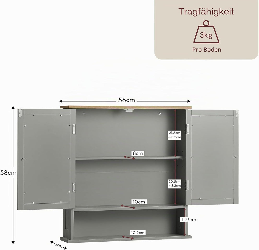 Bath Vida Hoch-& Midischränke fürs Bad, Mitteldichte Holzfaserplatte, Grau, Standard 2-türiger versp