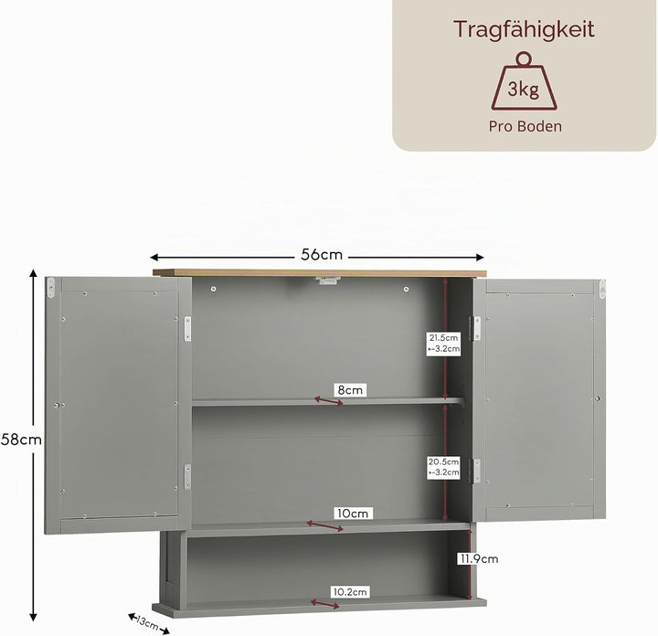Bath Vida Hoch-& Midischränke fürs Bad, Mitteldichte Holzfaserplatte, Grau, Standard 2-türiger versp