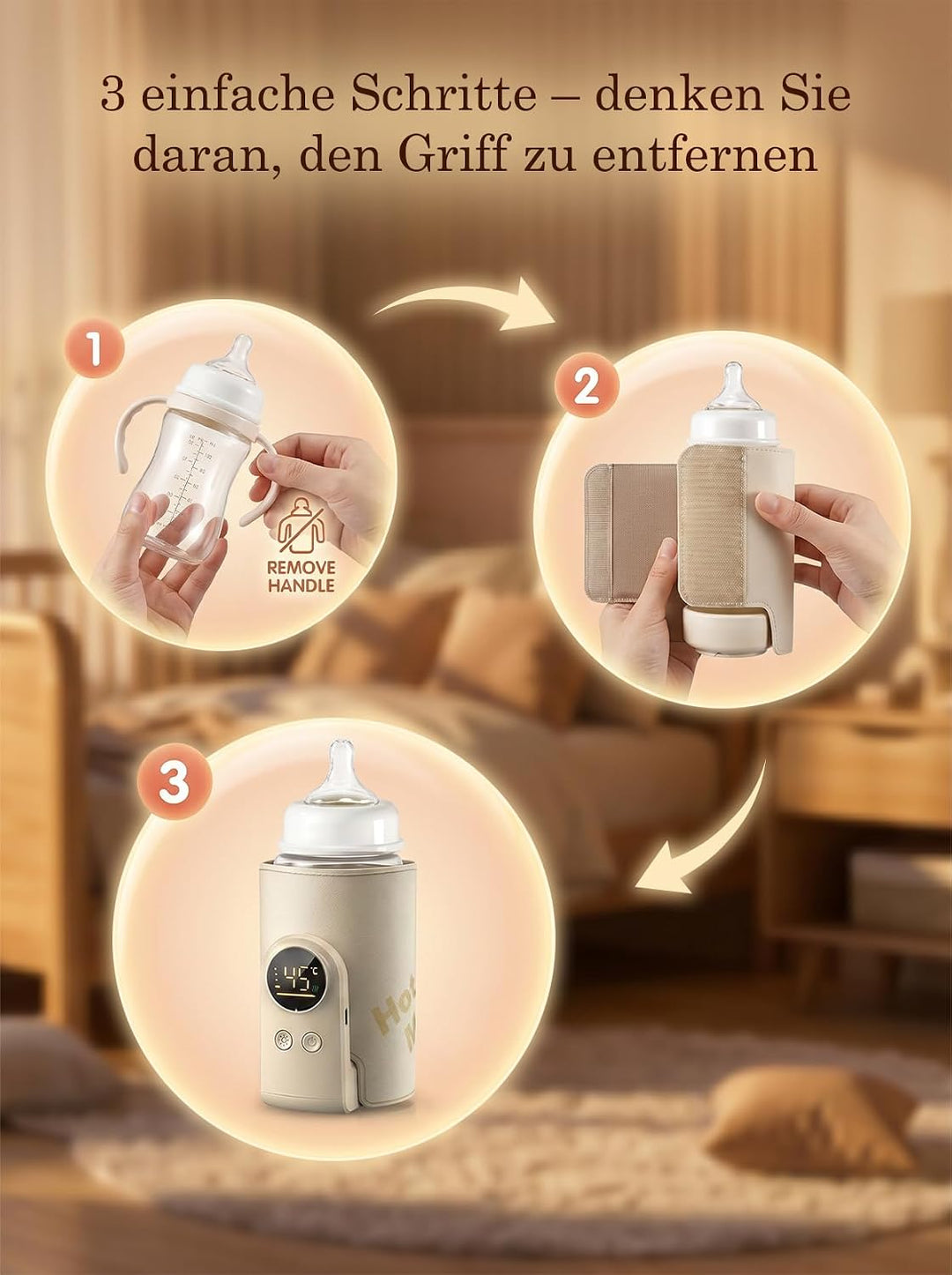 Drahtloses Milchwärmer, mit LED Temperaturdisplay 8000mAh Flaschenwärmer Baby Unterwegs 6 stufige Sc