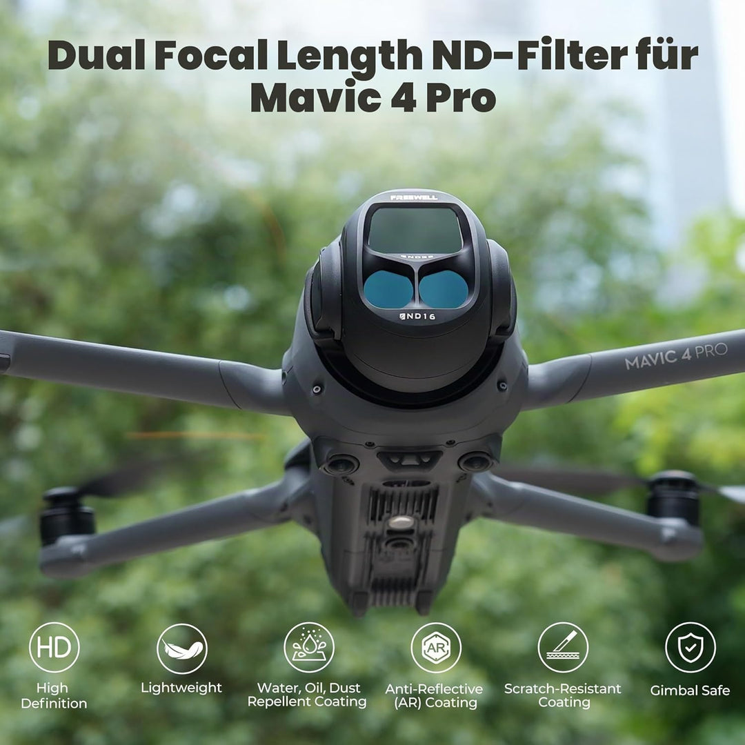 Freewell Split ND-Filter 4er-Pack für DJI Mavic 4 Pro – Split ND8/4, ND16/8, ND32/16, ND64/32 – Redu