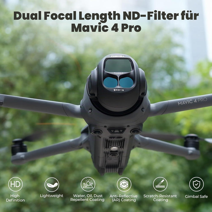 Freewell Split ND-Filter 4er-Pack für DJI Mavic 4 Pro – Split ND8/4, ND16/8, ND32/16, ND64/32 – Redu