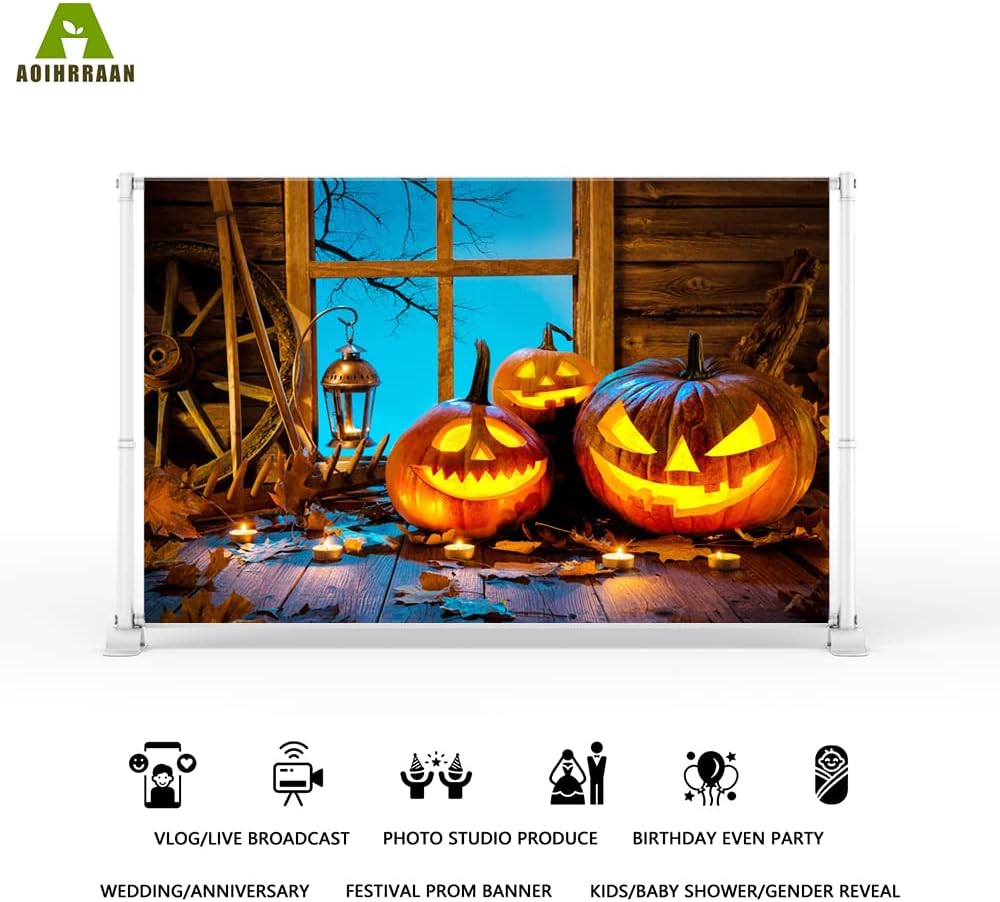 Aoihrraan 3x2m Böse Kürbis Laterne Hintergrund Holz Haus Fenster Rad Kerze Ahorn Blatt Halloween Fot
