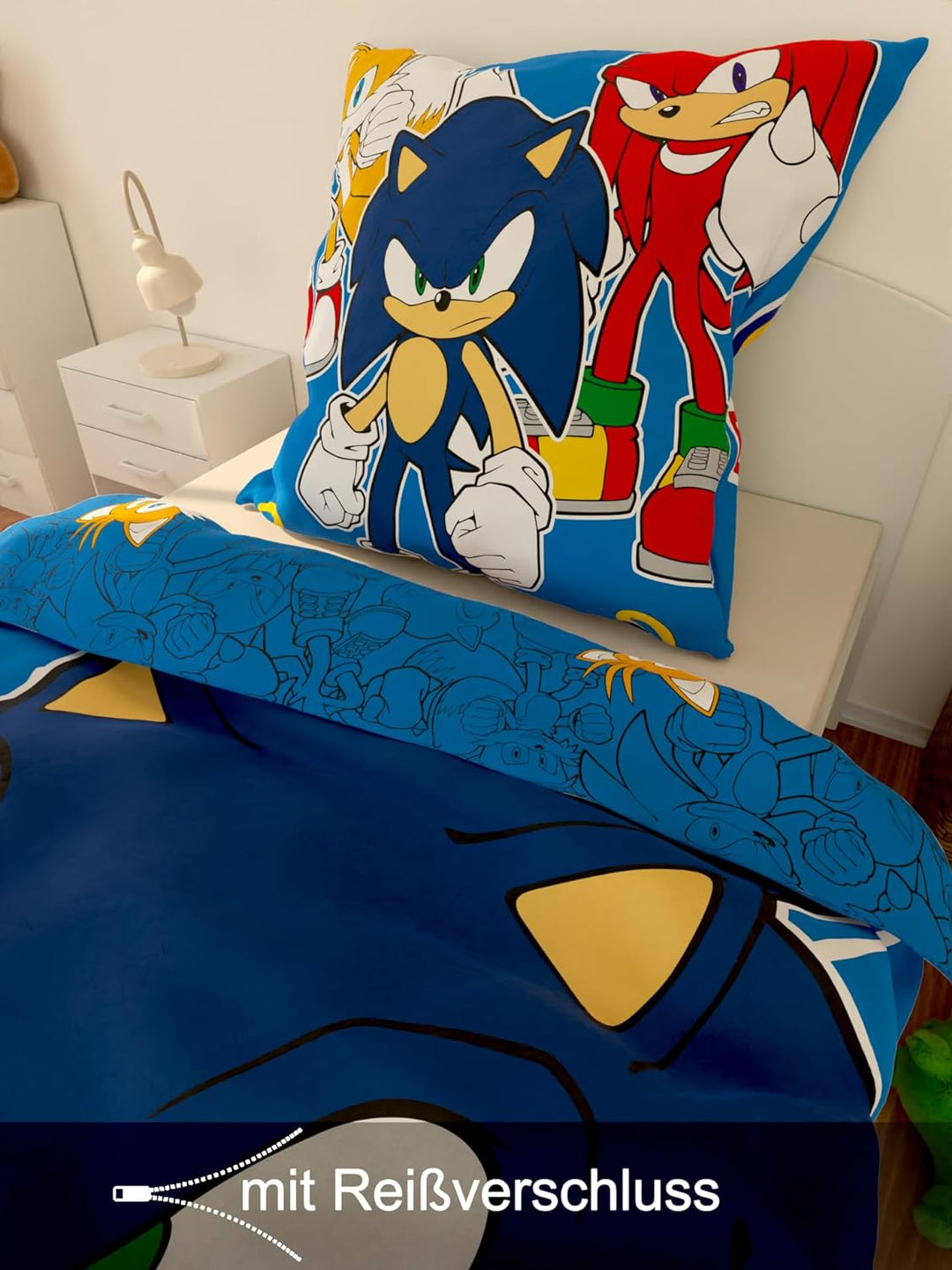 SkyBrands Sonic Bettwäsche 135x200 80x80 Gaming Bettwäsche Sonic The Hedhehog 2tlg. Bettwäsche Set B