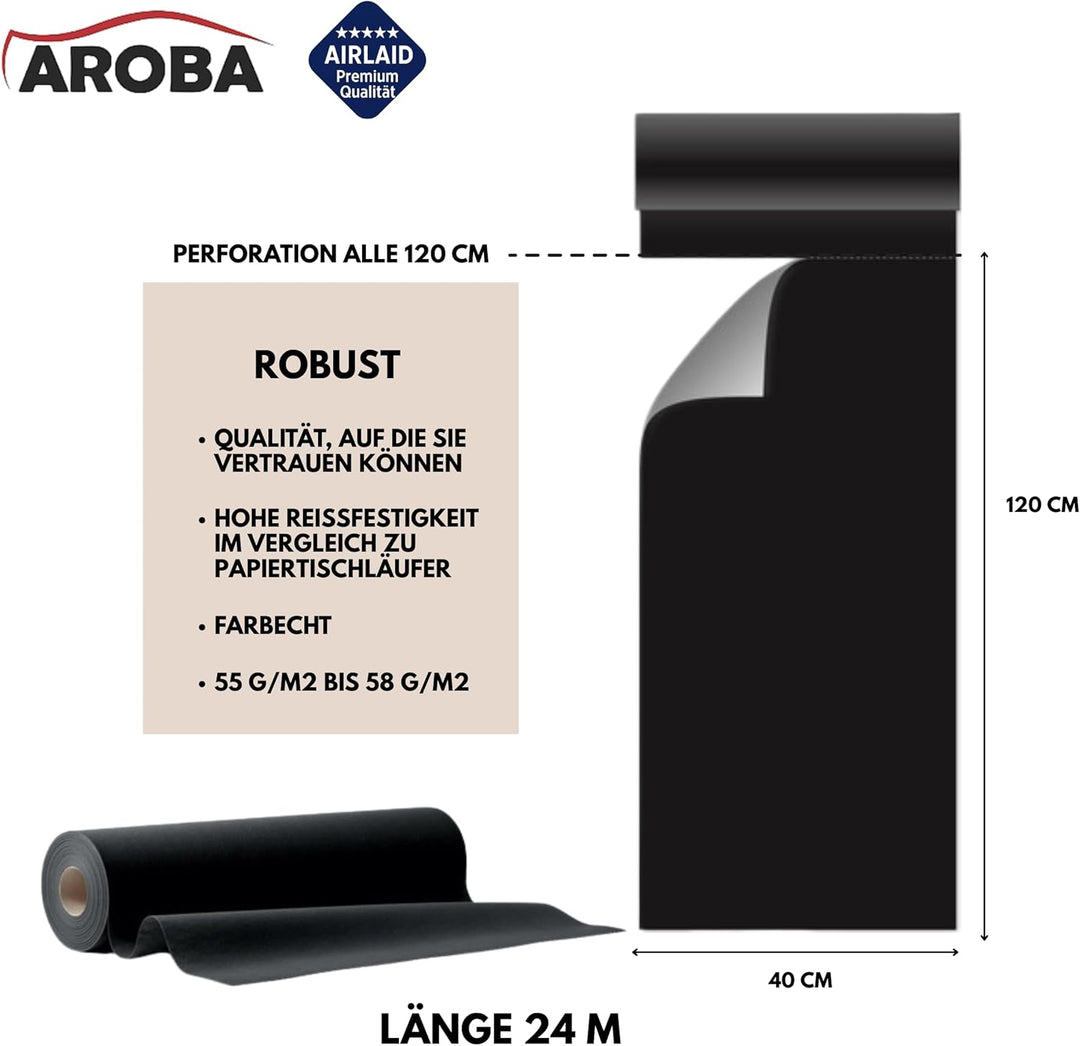 6 Airlaid Tischläufer 40 cm x 24 m Rolle mit Perforation für einfaches Kürzen, 20x Einweg Tischdecke