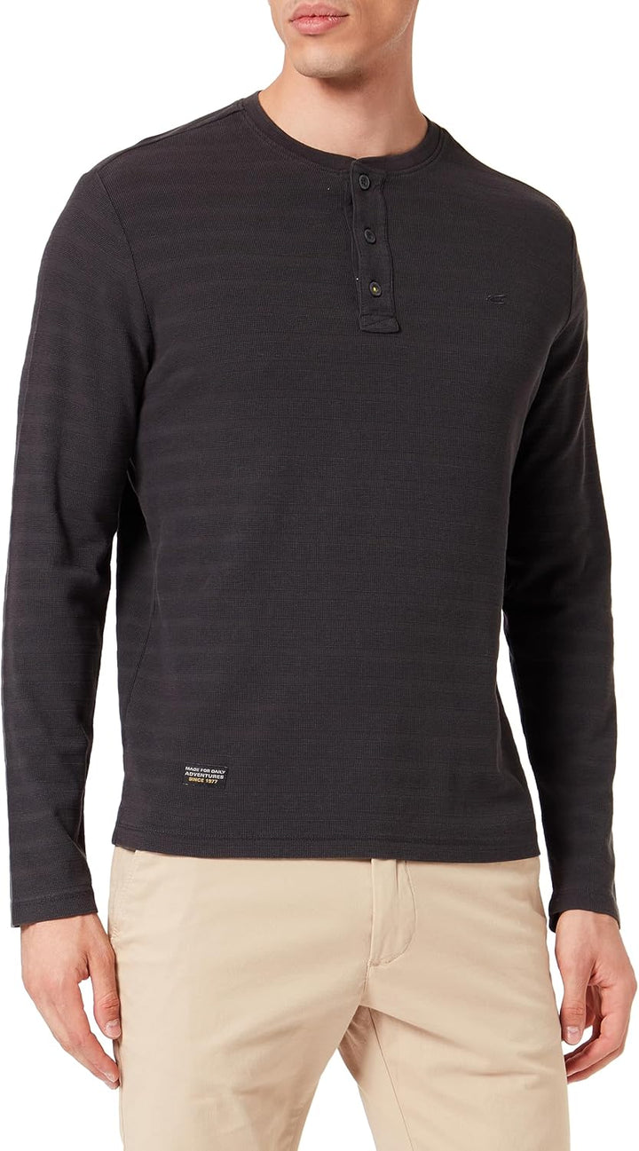 camel active Herren Langarm Henleyshirt aus Reiner Baumwolle M Asphalt, M Asphalt