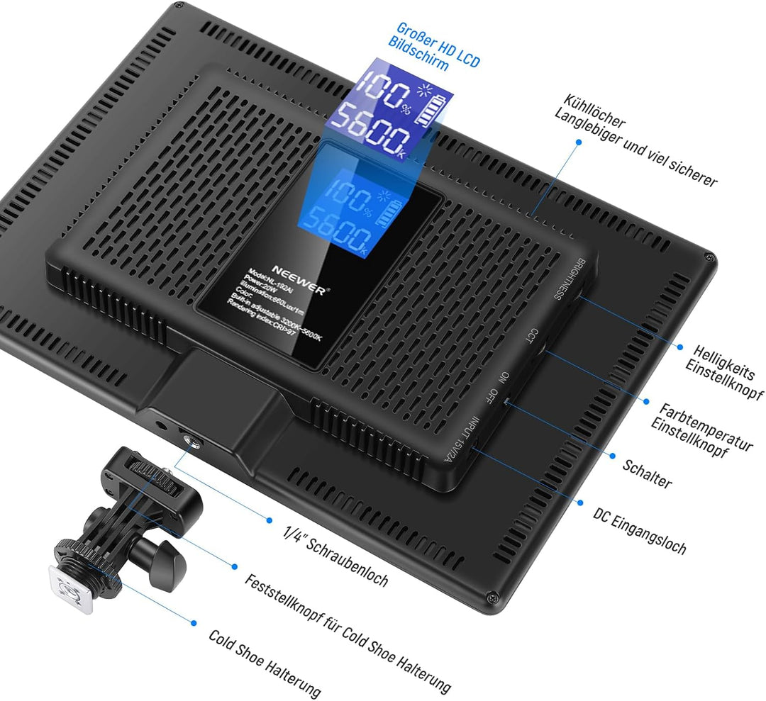 NEEWER 13" LED Videolicht Panel Set mit Stativ, Streaming Licht mit Lithium Akku 2er Pack weiches LE