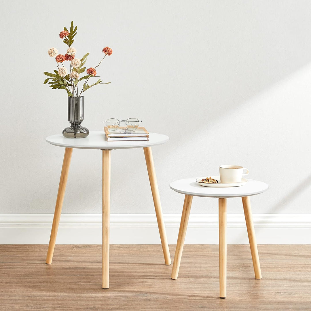 SONGMICS Beistelltisch-Set rund, 2 Moderne Sofatische, minimalistisch, skandinavischer Stil, Couchti