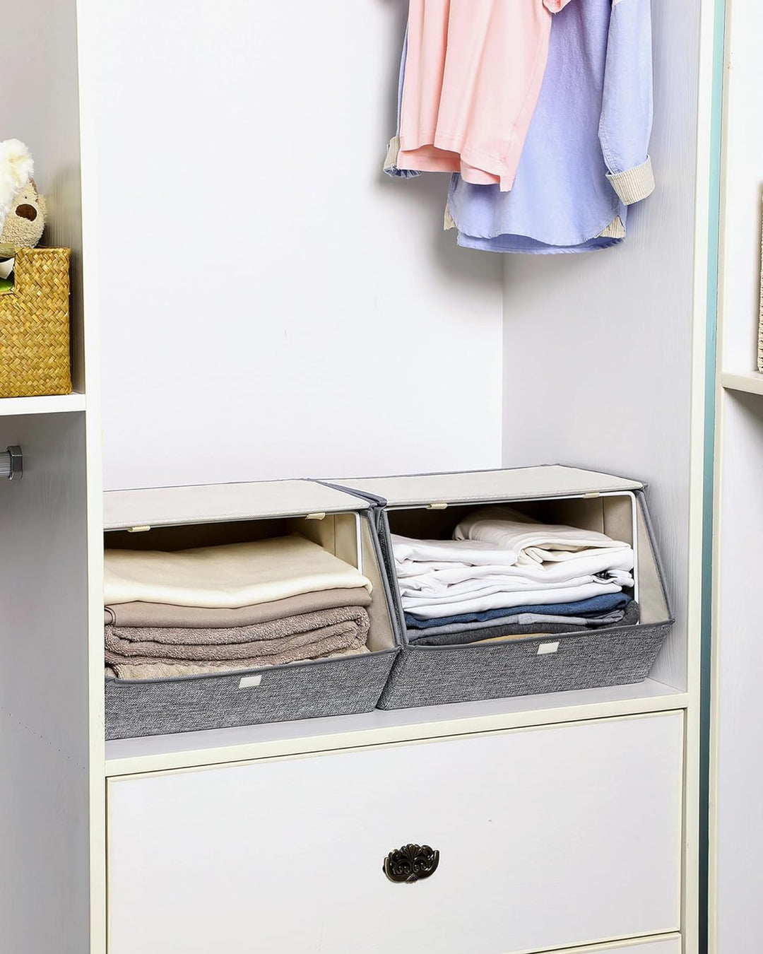 SONGMICS Aufbewahrungsbox, 2er Set, Faltbox, stapelbare Stoffbox, mit magnetischem Klappdeckel, Meta