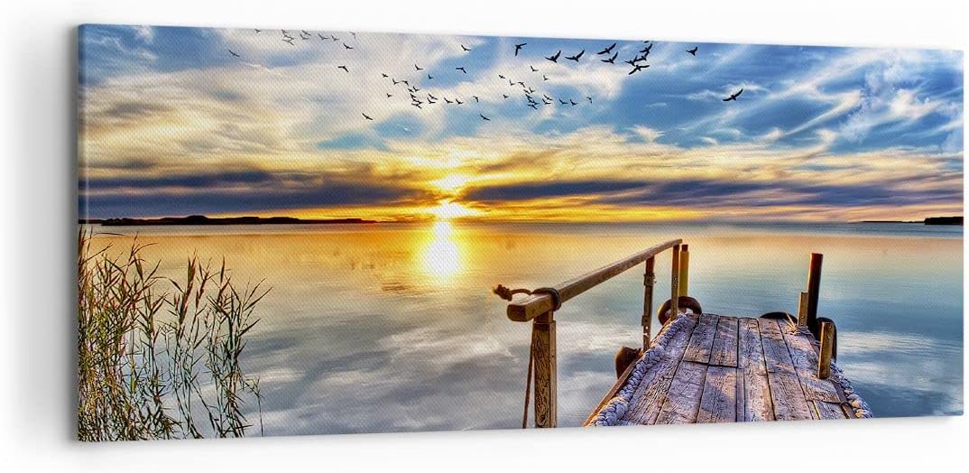 Wandbilder Dekoration Wohnzimmer See Brücke Panorama Bilder auf Leinwand 120x50cm Leinwandbild mit R